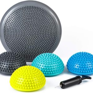 Balance Pods with Hand Pump, Stability Balance Trainer Dots Plus Large Balance Pad, Core Body Balancing, Inflatable Stepping Pads, Sensory Wiggle Seats for Kids (Set of 5)