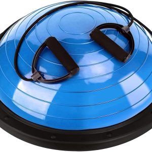 Balance Ball Trainer, 26 inch Half Exercise Ball with Resistance Bands, Home Gym Full Body Workout Equipment, Blue